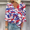 thumbnail image 1 of Fiudx Camisas de Mujer Blusa de Manga 3/4 con Estampado de Moda para Mujer, Camiseta con Cuello En V, Tops Informales para El Día de La Independencia, 1 of 5