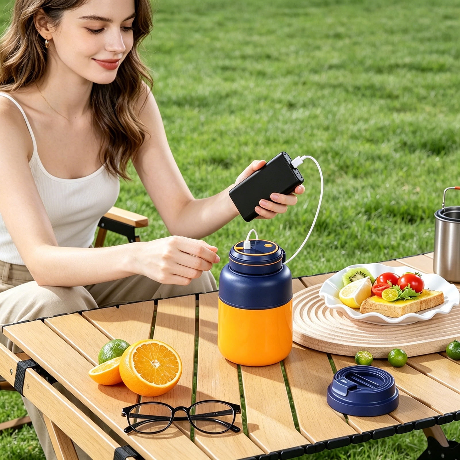 Portable Juice Cup Blender for Smoothies Shakes Fruit Crush, 6.89x4.33 Inch USB Charging Cordless, Powerful Blades Blending for Small Ice Kitchen Outdoor