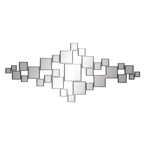 DecMode 21" x 48" Silver Slim Geometric Wall Mirror with Stacked Square Mirrors