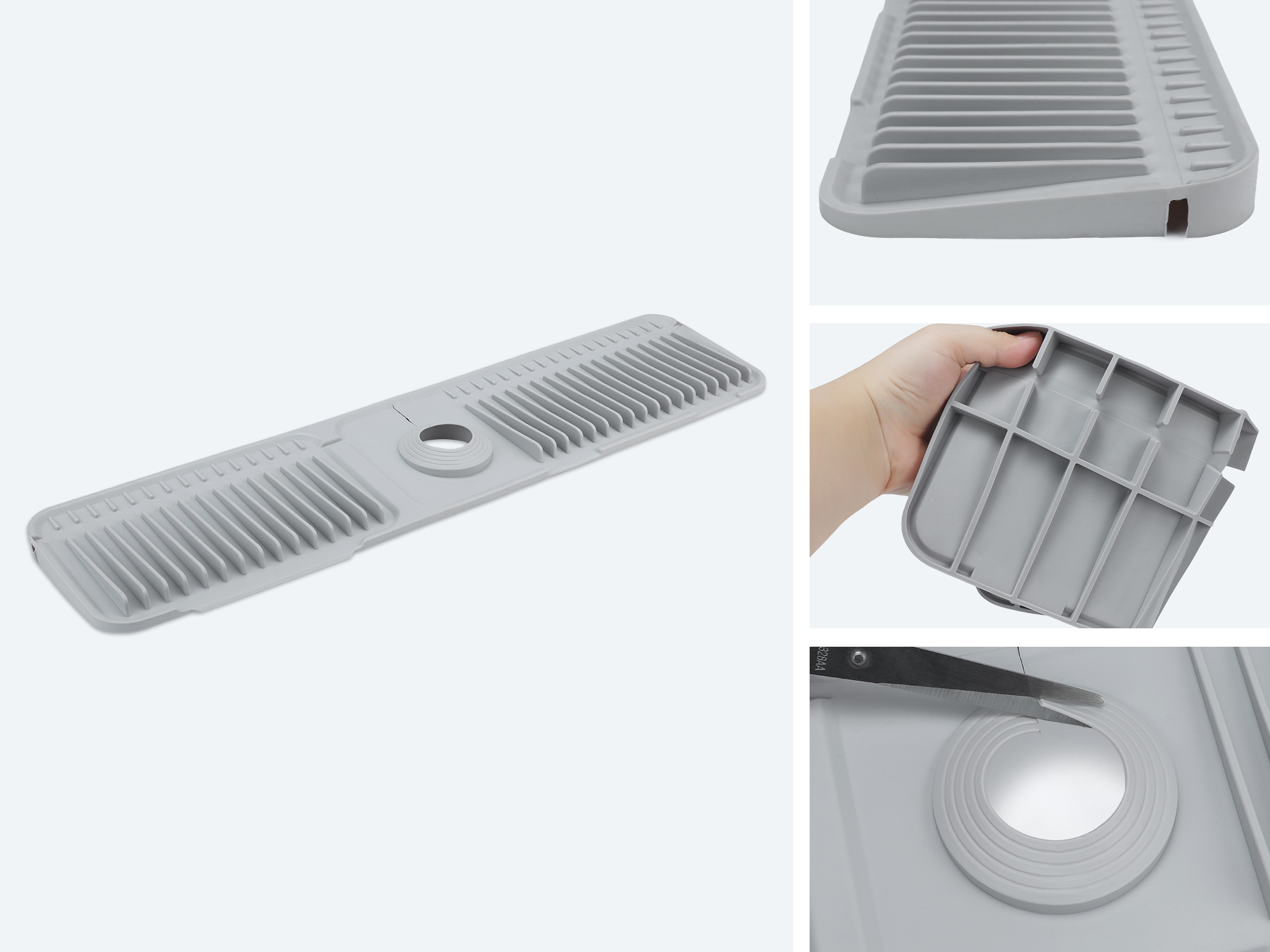 Unique Bargains Sink Splash Guard Mat with Adjustable Button Gray 24.0*5.5*0.8 inch