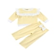 thumbnail image 1 of Infant Toddler Baby Girls Clothes Ruffles Long Sleeve Pullover Solid Sweatshirt Tops Pants 2PCS Sets Beige 6-12 Months, 1 of 8