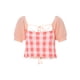thumbnail image 2 of Sunloudy Tops cortos para mujer, cuello cuadrado, manga corta, contraste de color, estampado a cuadros, suéter, camisa de punto para damas jóvenes Sunloudy  S M L, 2 of 7