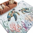 thumbnail image 2 of Coastal Turtle Area Rug 6x9 FT, Non Slip Living Room Throw Carpet, Ocean Starfish Coral Nautical Octopus Washable Soft Large Floor Carpet Non-Shedding Rug for Bedroom Dining Room Play Room, 2 of 9
