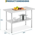 thumbnail image 2 of Stainless Steel Table for Prep & Work, 2-Tier Shelf 24"x48" Commercial Metal Worktable Adjustable Height & Levelling Feet, Extra Strength Kitchen Storage Rack for Restaurant Warehouse, 2 of 7