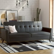 Queer Eye Liam Futon with Storage, Black Faux Leather