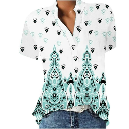 

Victorian Blouse Women s Fashion Summer V Neck Leisure Short Sleeve Pocket Buttons Printing Tops Casual Button T-shirts Maternity Shirts With Pockets Multicolor S