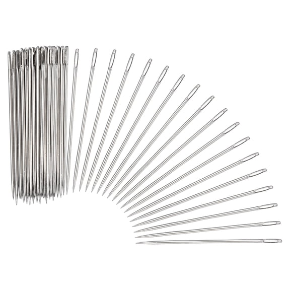 Uxcell 100 Pcs Sewing Needles 0.07 x 3 Inch Stainless Steel Big Eye Embroidery Thread Beading Leather Needle Upholstery Hand Sewing Awl for Art Craft Stitching Home Repair, Silver