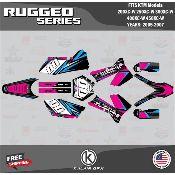 Kalair GFX Graphics Kit for KTM 2-STROKE 200XC-W, 250XC-W, 300XC-W, 400XC-W, 450XC-W (2005-2007) Rugged Series