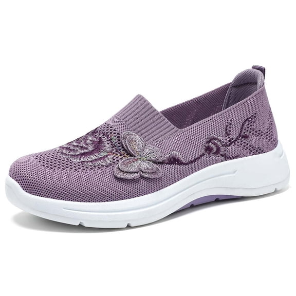 Women Casual Shoes Embroidered Mesh Upper Soft Non Slip Sole Slip On Flat Shoes Stylish Comfortable Footwear For Daily Wear ,Us Size:8
