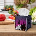 thumbnail image 4 of POLERO Leather Tissue Box Cover Square 5.1x5.1x5.5'' Waterproof Tissue Box Holder with Metal Button for Car, Bathroom, Kitchen,Home Decor (Halloween Witch Castle), 4 of 7