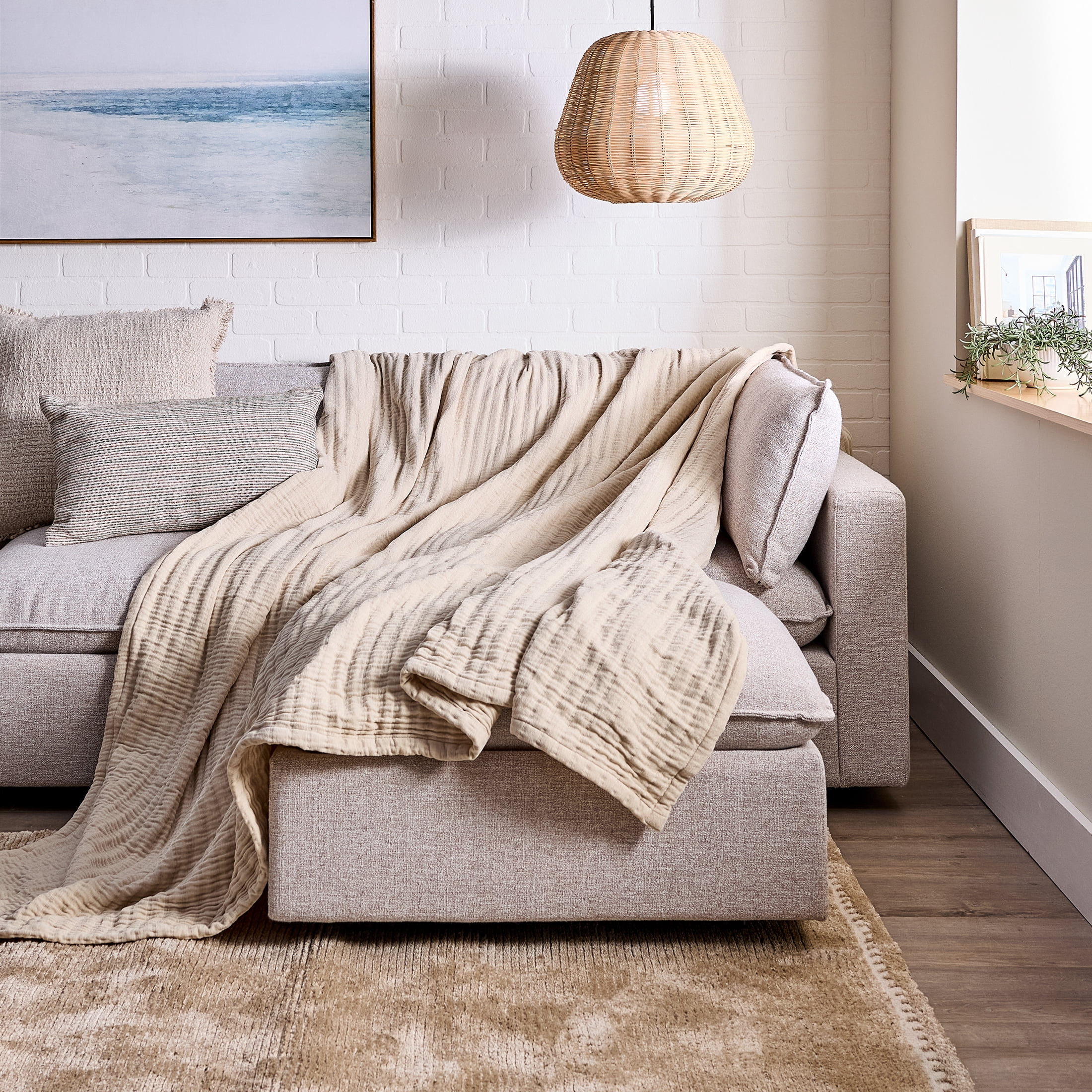 Better Homes & Gardens Chenille Gauze Bed Blanket, Beige, King Size, 90 x 108 in