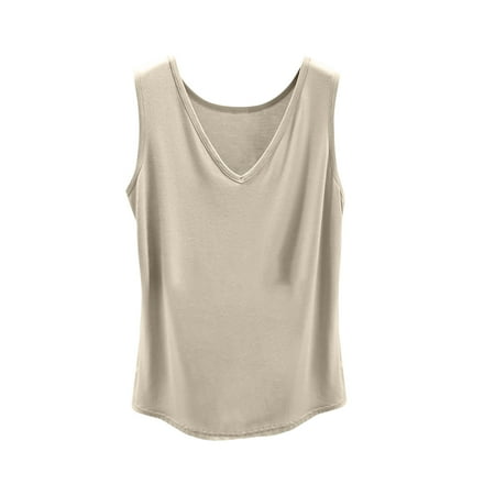 Women s Tank Tops Basic Solid Color Camisoles Fashion V Neck Vest With Built In Bra Casual Yoga Padded Stretch Undershirt Tops