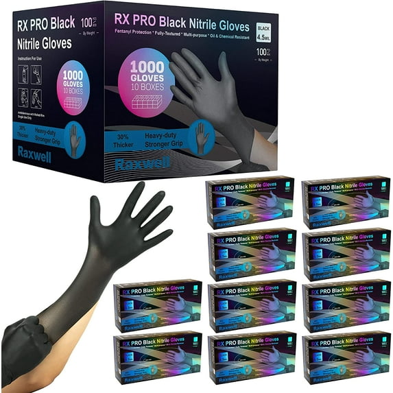 Raxwell Disposable Black Nitrile Gloves 4.5-mil Food Handling Cleaning Mechanic Gloves, Small, 1000 Pack