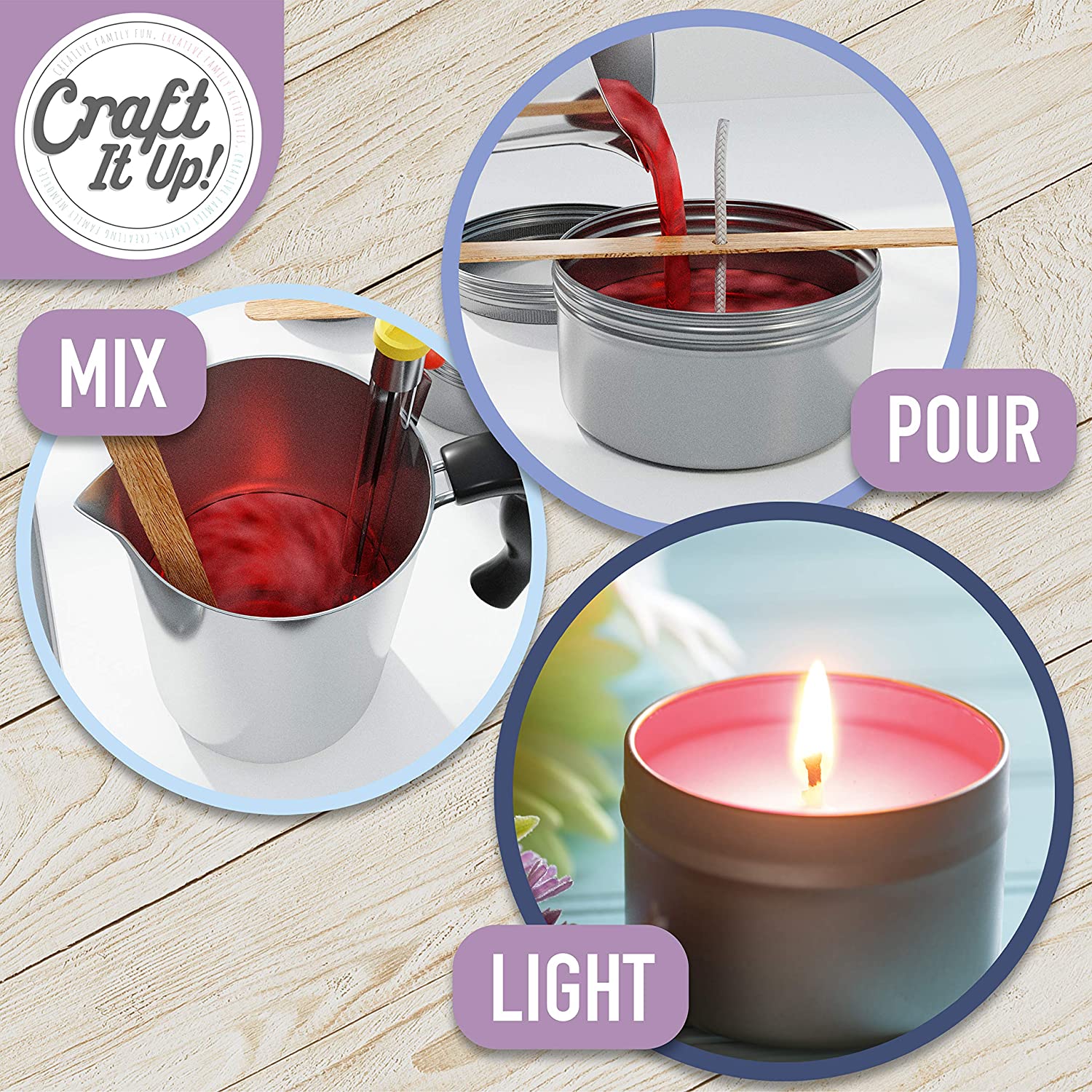 Candle Making Kit by Craft It Up! Complete DIY Beginners Set with Silicone Molds, Soy Candle Wax Supplies Plus Pot, Wicks, Essential Oils & More, Scented Homemade Candles Set for Teens & Adults - image 2 of 7