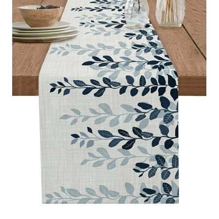 

Navy Blue Ombre Botanical Table Runner Watercolor Pastoral Leaf Rustic Tablerunners 13 x 72 Inch Table Decorations Tabletop Scarf for Summer Gathering Holiday Farmhouse Kitchen Dining Decor