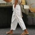 thumbnail image 2 of HAPIMO Women's Cotton Linen Jogger Cuff Pants Summer Fashion Breathable Sale Solid High Elastic Waist Trousers for Girls Leisure Drawstring Sports White M, 2 of 7