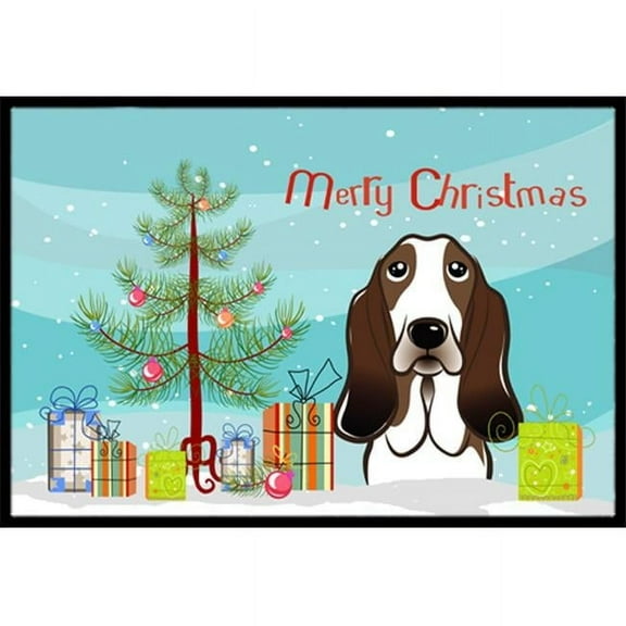 Caroline's Treasures BB1615JMAT Christmas Tree and Basset Hound Door Mat, Indoor Rug or Outdoor Welcome Mat 24x36