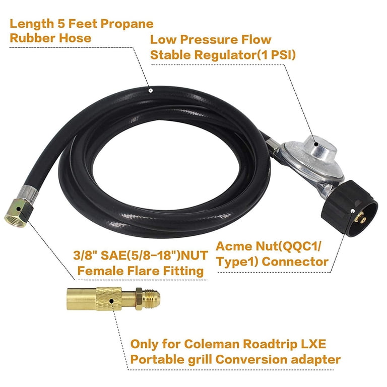 5Ft Propane Adapter Hose and Regulator Replacement Kit for Coleman Roadtrip  Grills,QCC1 Low-Pressure Propane Adapter - Walmart.com