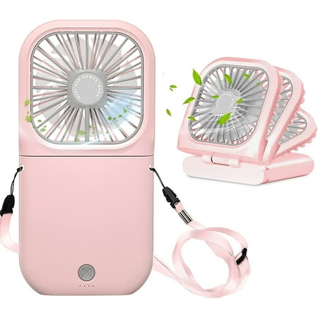

Portable Neck Fan Mini Quiet Handheld Personal Foldable USB Rechargeable Fan Operated for Home Office Outdoor Travel 3000mAh Power Bank Hands Free Necklace Fans Pink