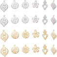 thumbnail image 2 of 24Pcs 12Styles Flower Leaf Flat Round Shape Charm Rack Plating Brass Pendants for Bracelet Necklace Craft Jewelry Making, 2 of 6