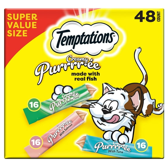 Temptations Creamy Puree Mix-Ups Variety Pack Lickable Cat Treats, 0.42 oz Tubes, 48 pk