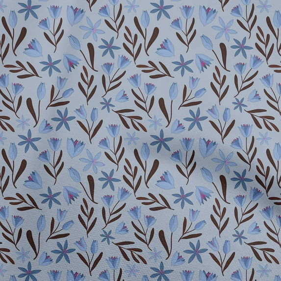 oneOone Cotton Poplin Medium Blue Fabric Floral Sewing Craft Projects Fabric Prints By Yard 56 Inch Wide