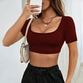 thumbnail image 5 of Delliss Women's Trendy Crop T-Shirt Solid Color Slim Fit Top Wine M, 5 of 5