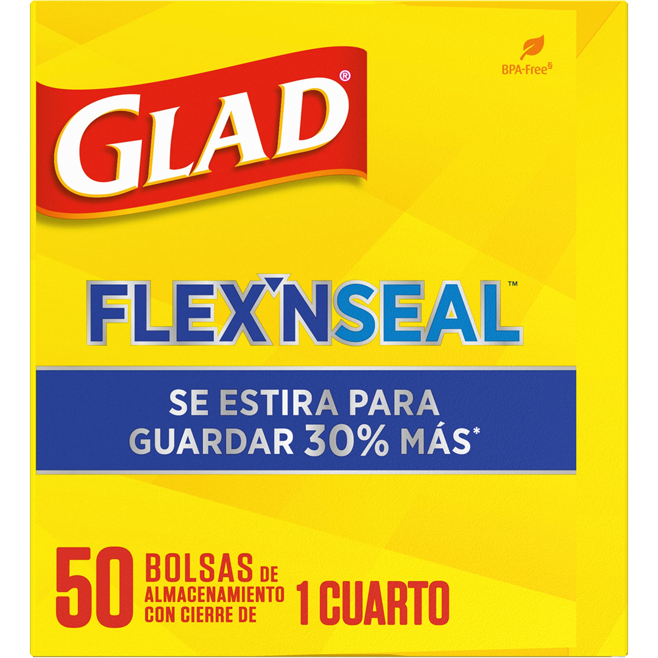Glad Flex N Seal Food Storage Bags, Quart, 8 Ct.