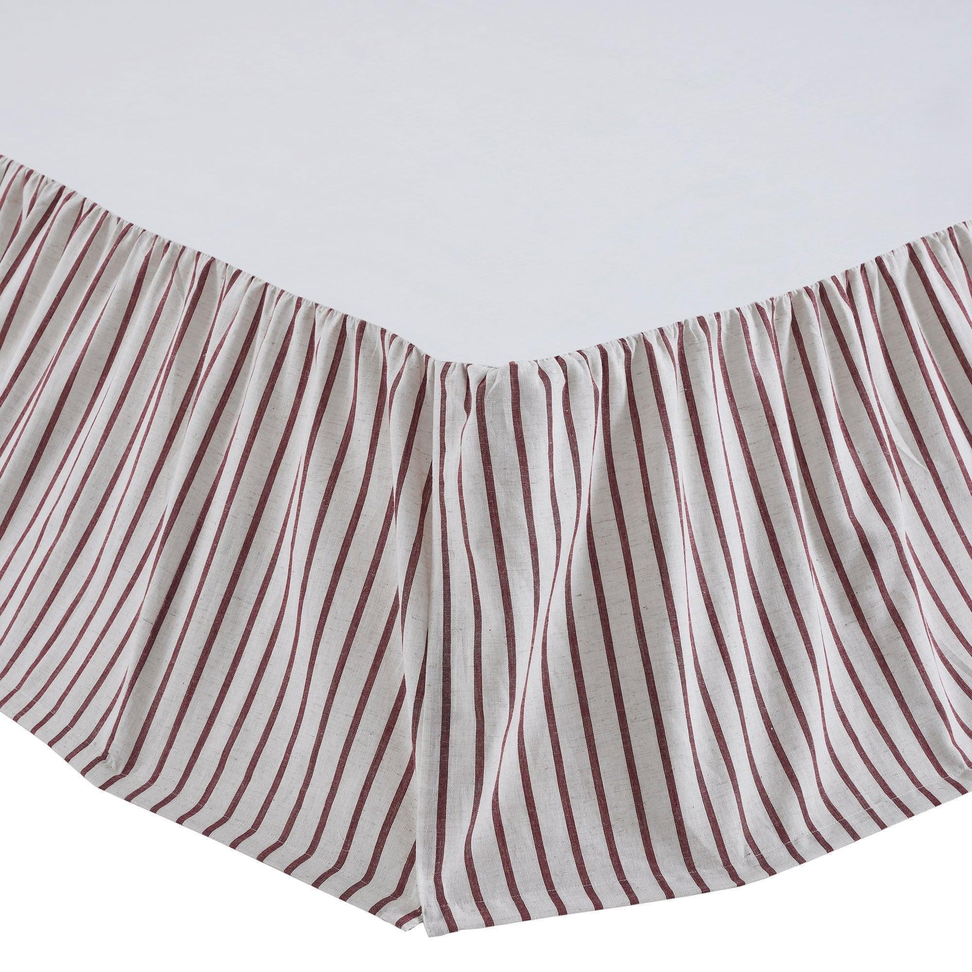 VHC Brands Celebration Farmhouse Bed Skirt Dust Ruffle, Striped, King, Red Creme, 78x80x16