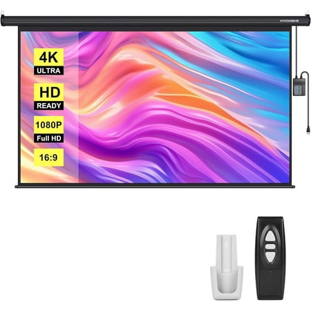 SPECSTAR Motorized Projector Screen with Remote 16:9 100 Inch Auto Electric Projection Screen HD 4K Movie Screen for Home Theater Cinema Office (87 x 49 Black)
