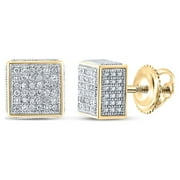 The Diamond Deal Yellow-tone Sterling Silver Mens Round Diamond Square Earrings 1/6 Cttw