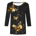 thumbnail image 5 of ZQGJB Cute Butterfly Print Shirts for Women Dressy Casual 3/4 Lenght Sleeve Round Neck Graphic T-Shitrs Top Loose Fit Comfy Tunic Tees Blouse Multicolor#09 M, 5 of 6
