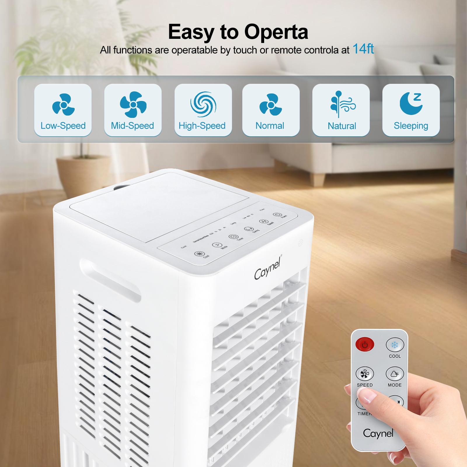 CAYNEL Portable Air Conditioners w/Remote, 4 Modes & 3 Speeds,Waterless Alert System & 1.45-Gal Tank for 20H Cooling, 7.5H Timer for Auto Off,3-IN-1 Evaporative Air Cooler for Room Bedroom Office