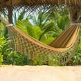 thumbnail image 6 of JOVELL Double Hammock 450lbs Capacity, 40" Wide Brazilian Style Portable Cotton Rope Hammock with Fringe, 2 Person Hammock for Outdoor, Backyard, Patio, Camping, Beige, 6 of 8