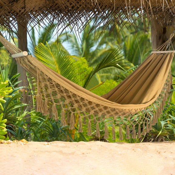 CJC Portable Camping Hammock for Outside Heavy Duty 2 Person Hammock Bed for Tree with Tassels Travel/Sea side/Garden
