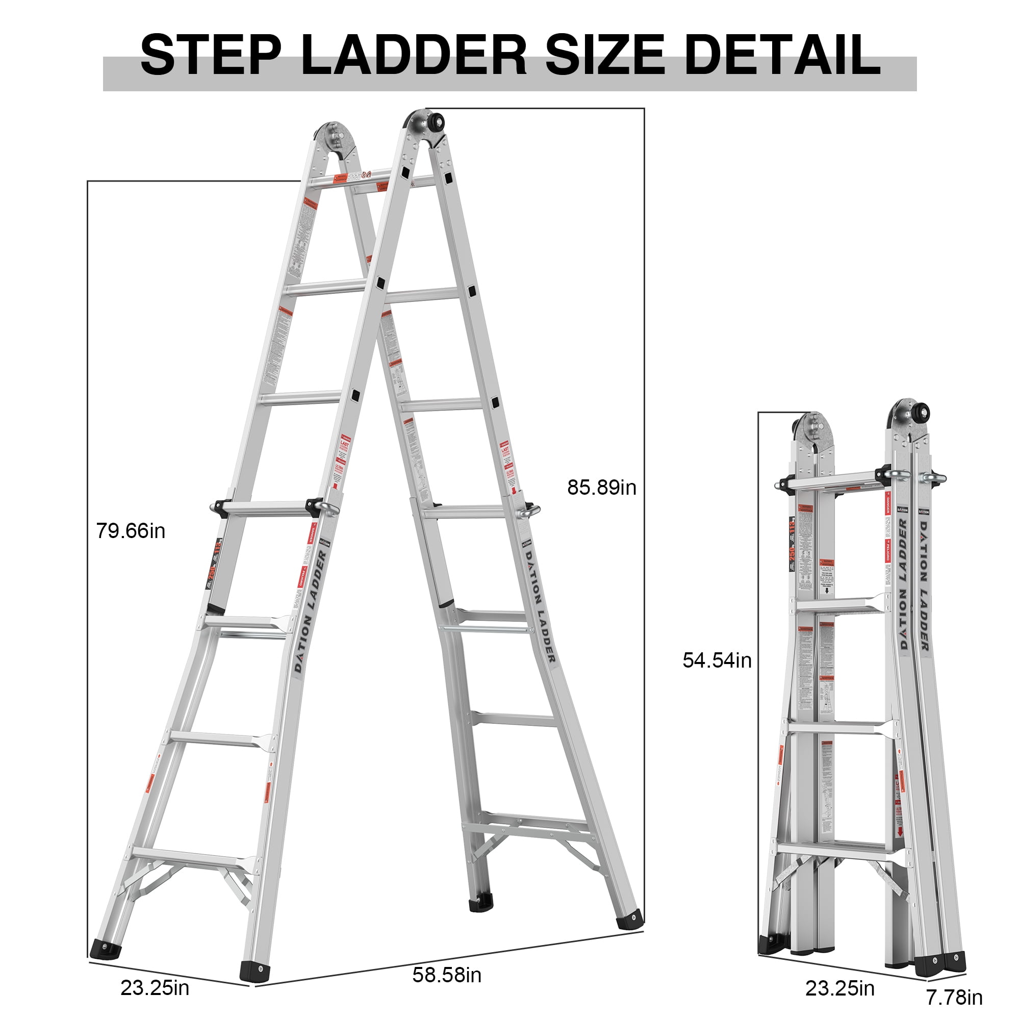 Kadyn Aluminum Retractable Step Stool, Silver Modern Multi-Use Ladder, Extension Telescoping Multi-Position Ladders for Home.