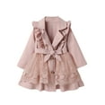 thumbnail image 2 of Bagilaanoe Little Girls Winter Trench Coat Jacket Long Sleeve Lace Mesh Patchwork Jacket with Belt 2T 3T 4T 5T 6T 7T Kids Fall Casual Windbreaker Outwear, 2 of 9