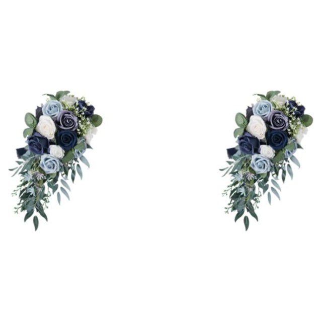Shengyu 1/2/3/5 Bouquets de Mariage Élégants pour Mariée Forme Cascade Décor Fait Main Bleu 2 Pcs