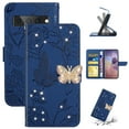 thumbnail image 1 of SaniMore Case for Google Pixel 8 Pro 6.7" 2023, [Crossbody/Wrist Lanyard] PU Leather Embossed Butterfly [Diamond Clasp] Card Slots Kickstand Shockproof Glitter Wallet Shell, Darkblue, 1 of 13