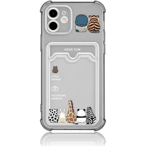 Cute Animal Back Shadow Panda Rabbit Lion Tiger Giraffe Zebra with Wallet Card Slot Clear Soft Phone Case Compatible with iPhone Case (Clear,iPhone 11 Pro)