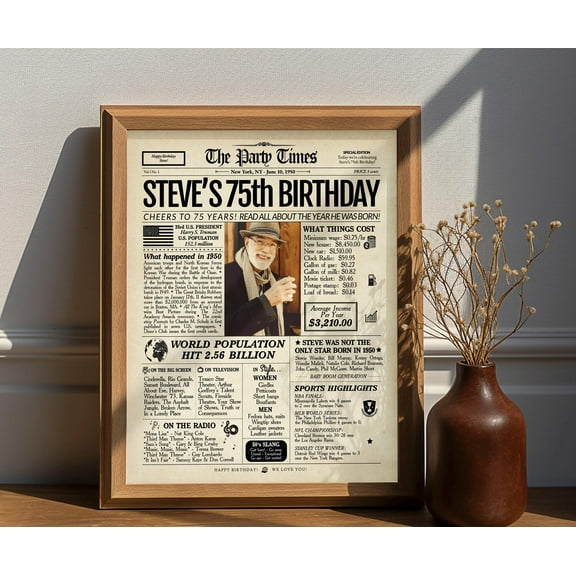 YaHaku 75th Birthday Gift for Women and Men | Personalized 75th Birthday Newspaper Sign | Back in 1950