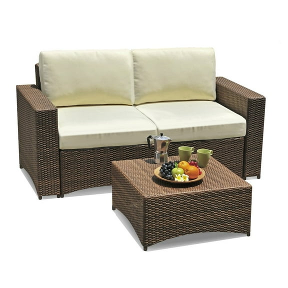 W Unlimited Studio Shine 3 Piece Modular Patio Loveseat Set in Dark Brown