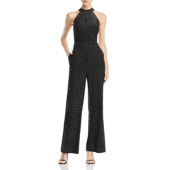 Lost Wander Women's Lady Galaxy Metallic-Dot Tie-Back Jumpsuit, Black, S