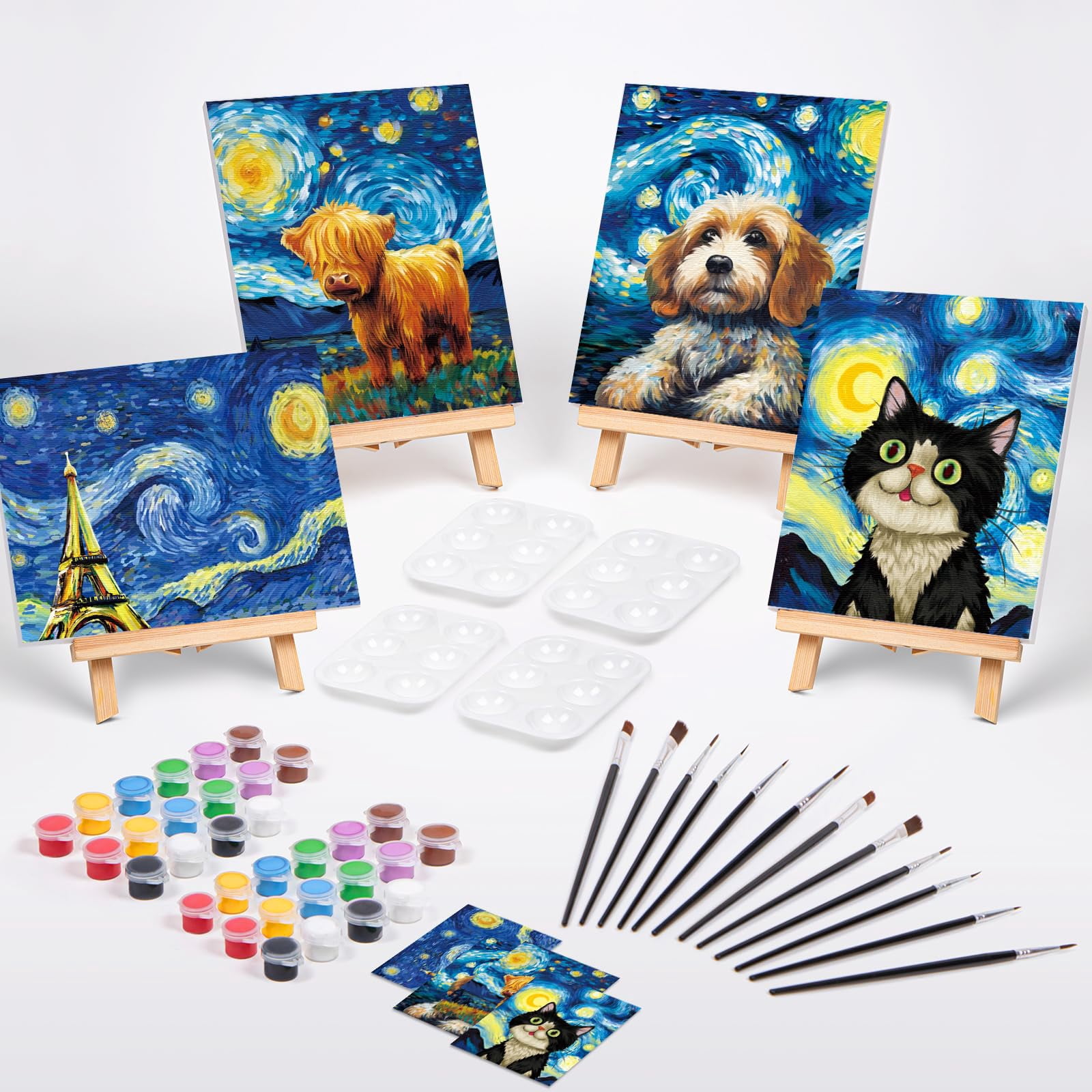 VOCHIC Starry Sky Pre Drawn Canvas Painting Art Kit 4 Piece