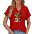 thumbnail image 5 of Uootdi Mardi Gras T Shirts for Women Carnival Graphic V Neck Short Sleeve New Orleans Mardi Gras Party Outfits Spring Going Out Tops Gift, 5 of 6