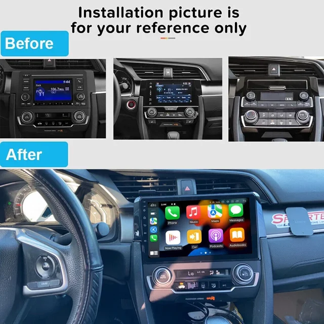 2+32G Android 14 Car Stereo Radio for Honda Civic 2016-2020 Built-in with Carplay Android Auto 9in Car Radio with Wifi Bluetooth FM SWC Mirror Link Split Screen + AHD Backup Camera