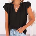 thumbnail image 2 of Blusa informal sólida de manga corta con cuello en V de verano para mujer a la moda Fridja  bn8008, 2 of 9