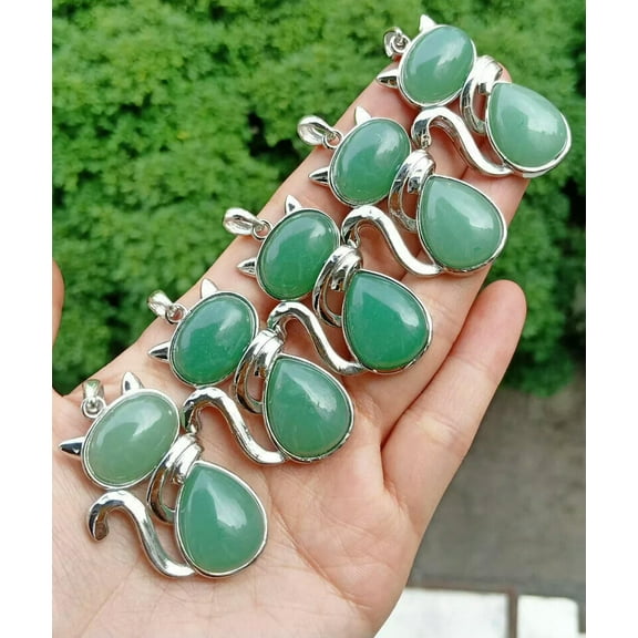 K-KED 5pcs Aventuring stone Kitty Cat Healing Pendants Chakra Reiki Healing Amulet