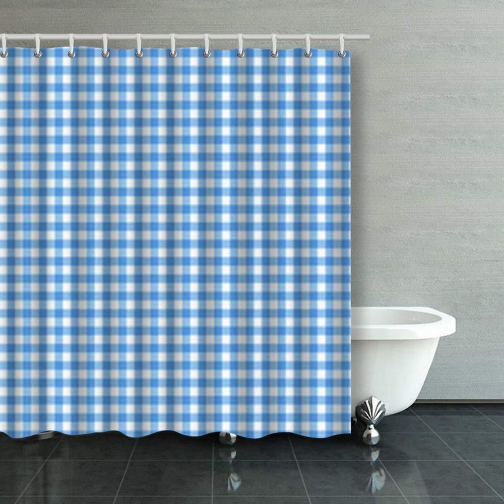 RYLABLUE Gingham Pattern Blue Shower Curtains Bathroom Curtain 66x72