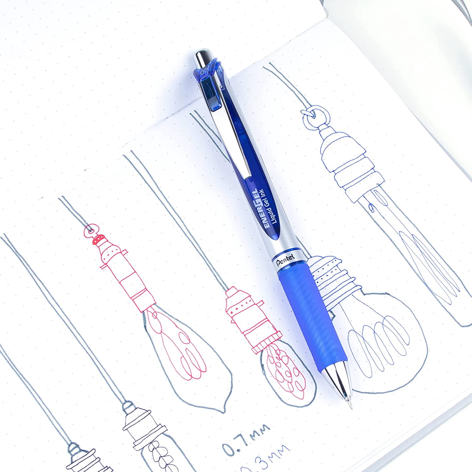 Pentel EnerGel RTX Retractable Liquid Gel Pen, Extra Fine Line, Needle Tip, Blue Ink ,12 pack (BLN73-C), 0.3mm needle